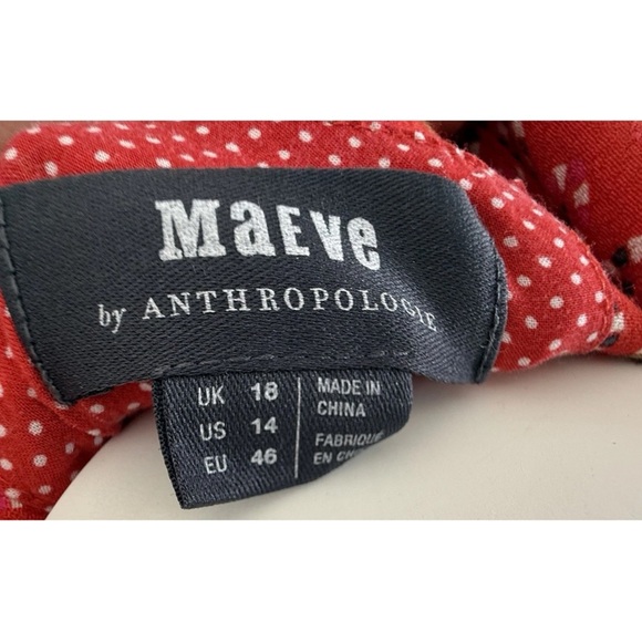 Anthropologie Maeve Daisy Midi Shirtdress Red size 14 Asymmetrical Hem - Picture 12 of 15